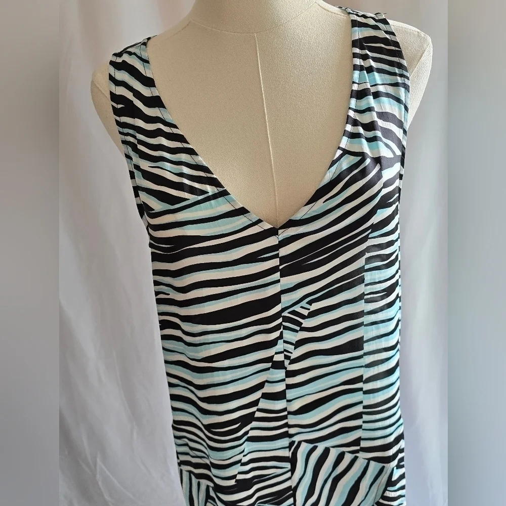 NWT DKNY Silky Sleeveless V-Neck Maxi Dress Blue White Brown Multi Stripes Sz S - Picture 3 of 12